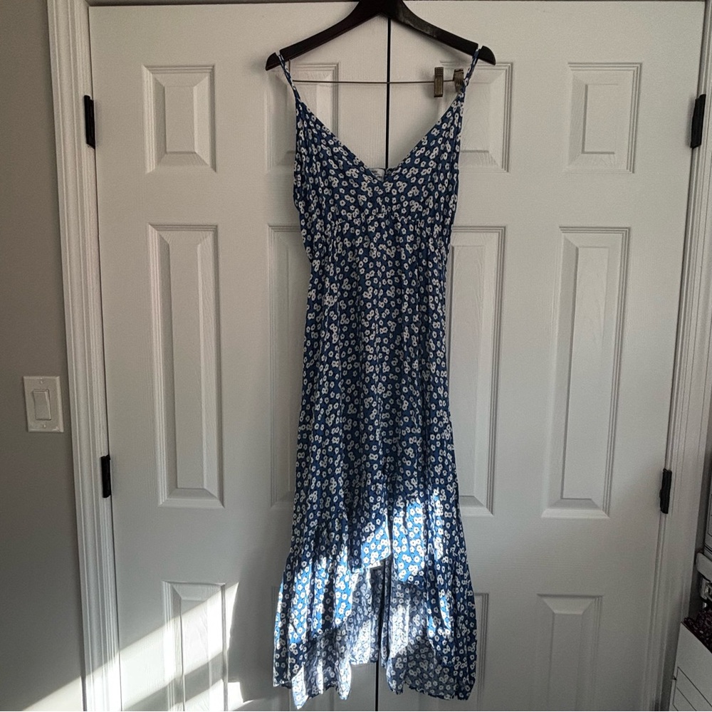 Pacific Vibes Ditzy Floral Blue Maxi Dress Adjustable Spaghetti Strap Size XL
